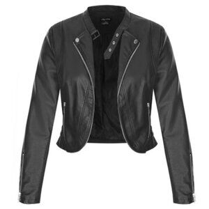 NWT City Chic Black Faux Leather Cropped Open Front Biker Jacket 20